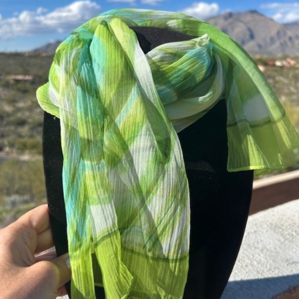 JONES NEW YORK Chiffon Green Blue Long SCARF
